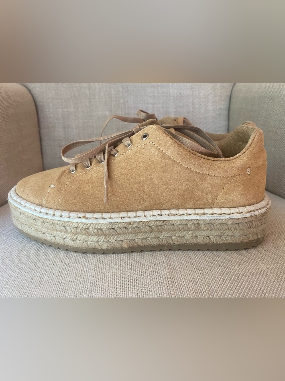 Rag & Bone Kent Platform Espadrille Suede Sneakers Dune Women's Sz 38  US 8